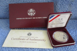 1988-S U.S. Mint Olympic Proof 90% Silver Dollar W/ORIGINAL Box &amp; Coa - £20.05 GBP