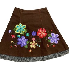 Basil &amp; Maude Skirt Fine Corduroy Floral Sequins Beads Embroidery sz 8 - £32.63 GBP