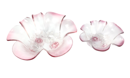 2 Mikasa Bowls Crystal Rosella Pink Ruffled Vtg Raised Floral Lg 11&quot; Sm ... - $44.13