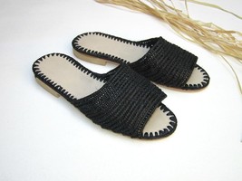 Women sandals made of natural raffia and soles real leather, summer sandals  - £31.45 GBP