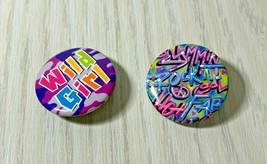 Lisa Frank 2 small mini 1&quot; buttons pins Wild Girl Slammin&#39; Rock It Cool Hot Fab - £10.27 GBP