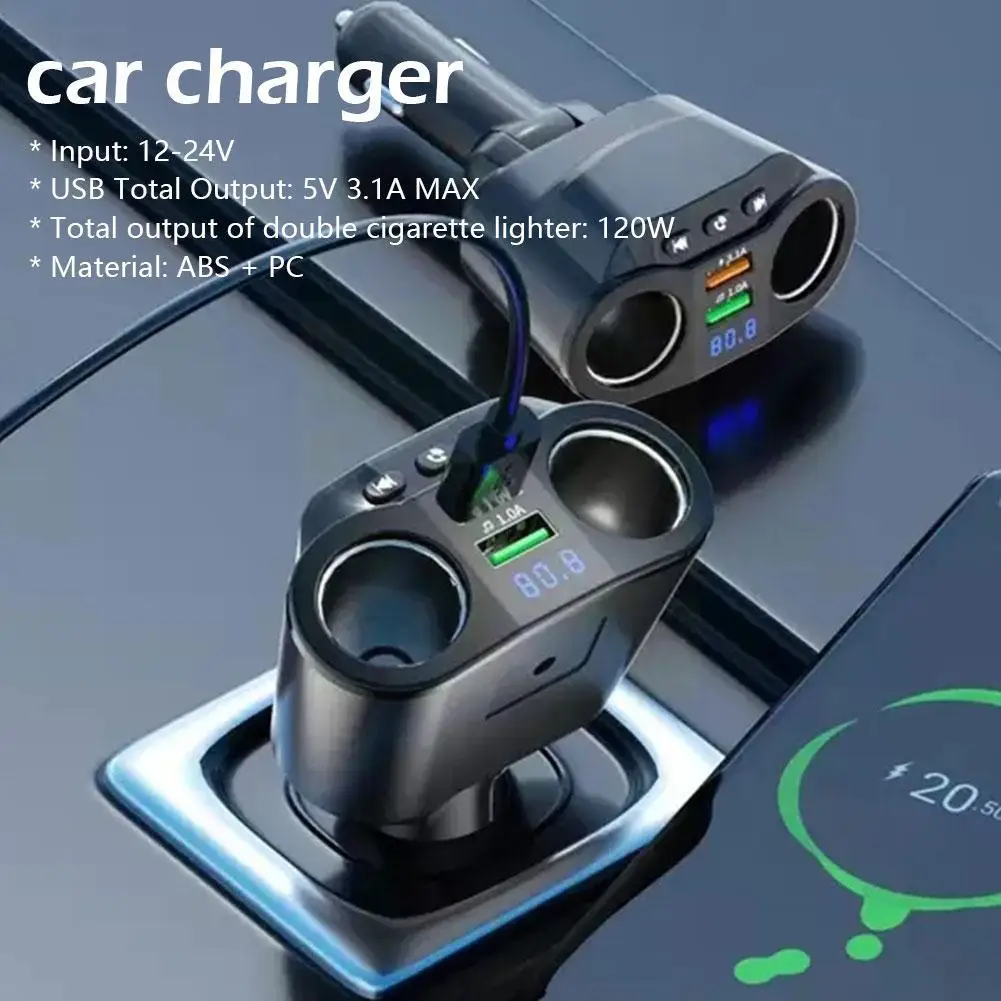 Bluetooth 5.0 FM Transmitter 12V Socket Cigarette with Lighter Dual Power Disp - $19.55