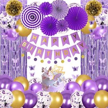 Purple Birthday Party Decorations For Women Girls With Butterfly Hanging Garland - £15.97 GBP