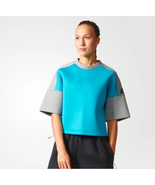 new Adidas ZNE CREW NECK SHIRT women&#39;s sz S gray &amp; blue SS REC run gym y... - $465.79 MXN