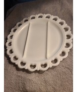 Vintage Large Round Lace Heart Edge Milk Glass Plate Divided Serving Pla... - £11.17 GBP