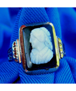 Antique Victorian 14k Gold Ring Hard stone Deco Intaglio Onyx Portrait C... - €804,38 EUR