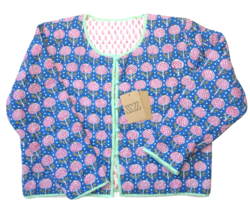 NWT J.Crew SZ Blockprints Reversible Cotton Quilted Jacket in Lilac Pineapple L - £133.01 GBP