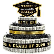 3 Tier Black Gold Graduation Cap Cake Party Decor Gifts Class of 2025 - $3.92