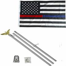 USA Thin Red Blue Line Embroidered Nylon Flag Aluminum Pole Kit Set Eagl... - $34.88
