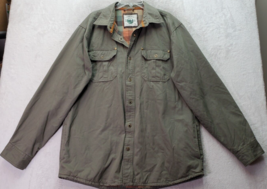 Gioberti Military Shacket Men&#39;s XL Green Flannel Lined Pockets Snap Button EUC - £28.93 GBP