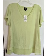 NWT Womens L Lime Green JM Collection Sheer Hem T-Shirt Top Summer Blouse - $18.81