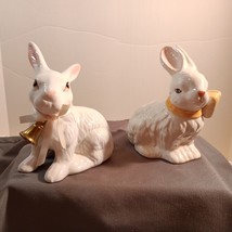 Set of 2 Vintage White Glazed Ceramic Bunny Rabbit Easter Collectibles 80&#39;s - £22.89 GBP