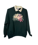 Vintage Morning Sun Womens Size XL Floral Sweatshirt Dark Green  White C... - £22.30 GBP