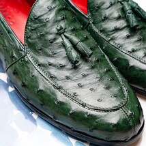 Aubiere Genuine Ostrich Quill Tassel Loafers Shoes Forest Green image 11