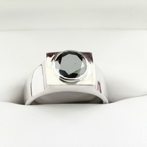 Uomo 1.90 Carati Taglio Rotondo Lab-Created Onice Nera Solitario Ring IN Argento - £111.11 GBP