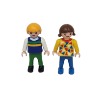 PLAYMOBIL BLONDE BOY + BRUNETTE GIRL FIGURE KIDS - $14.25
