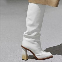 Autumn and Winter New Thick High-heeled Shaped Heel High Boots Square Toe Long B - £78.67 GBP