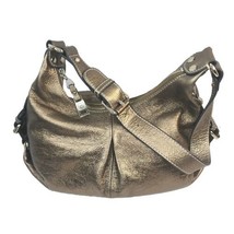 Anne Klein Hobo Shoulder Bag Purse Leather Gold Metallic AK Lion Logo Ha... - £23.74 GBP
