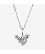 S925 Silver Pavé Heart and Angel Wings Necklace,Fit For Daughters Gifts  - $28.70 CAD