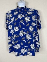NWT Cato Womens Plus Size 18/20W (1X) Blue Floral High Neck Top Short Sleeve - $25.20