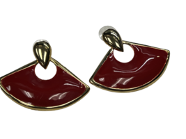 1960s Art Deco Style Silver and Enamel Red Pierced Earrings - $12.87