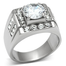 TK348 Stainless Steel Polished Ring with Clear CZ &amp; AAA Grade Quality - $35.49
