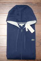 Lacoste SH1613 Men&#39;s Navy Fleece Cotton Hooded Jacket Hoodie Big &amp; Tall ... - £52.21 GBP