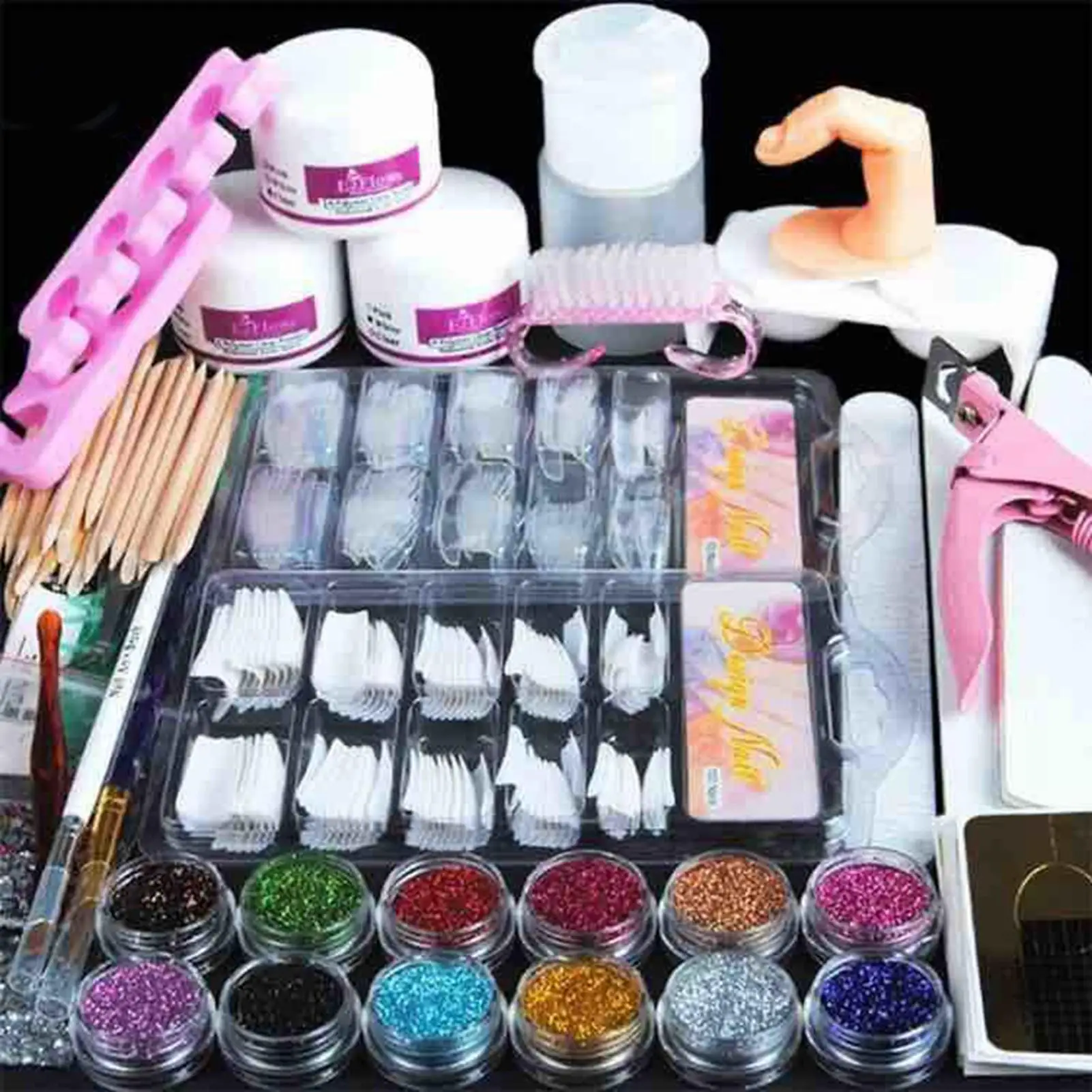 12-color Manicure French Rhinestone Glitter Powder Beginner Nail Art Tool Kit - £18.88 GBP
