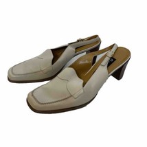 Vintage Etienne Aigner Size 7 Cream Leather Slingback Chunky Heel Loafers Ellie - £26.60 GBP