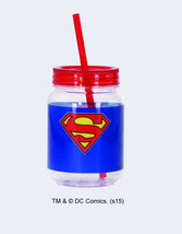 DC Comics Superman S Chest Logo Acrylic 12 ounce Mini Mason Jar, NEW UNUSED - £6.16 GBP