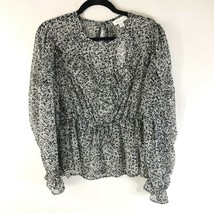 Topshop Womens Peasant Blouse Sheer Ruffle Long Sleeve Floral Black White Size 8 - £15.36 GBP