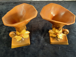 Roseville Cornucopia Vases, Clematis, 190-6&quot;, Perfect Condition - £38.37 GBP