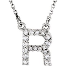 Precious Stars 14K White Gold 1/8CTW White Diamond Initial R Pendant Necklace - £423.30 GBP