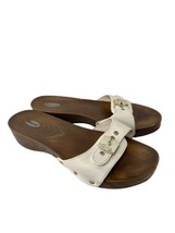Dr. Scholls Womens Classic Slip On Sandals White Brown Rubber Sole Adjustable 8 - £18.87 GBP