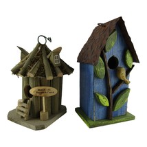 Lot of 2 Wooden Rustic Bed and Breakfast Log Cabin and Blue Metal Roof w... - £18.93 GBP