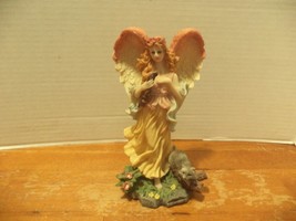 Vintage Resin 7” Angel Figurine Yellow Robe Violin Racoon Red Blue - £11.27 GBP