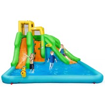 Inflatable Water Slide, 6 In 1 Giant Water Park For Outdoor Fun With Climbing Wa - £450.29 GBP