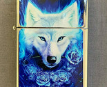 White Wolf Blue Roses Flip Top Dual Torch Lighter Wind Resistant - $16.78