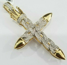 2.30Ct Round Cut Simulated Diamond 925 Silver Yellow Gold Plated Cross Pendant - £150.35 GBP
