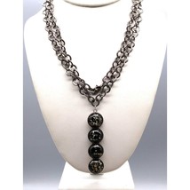 Vintage Black Confetti Lucite Pendant Necklace, Gunmetal Circle Links Chain - £40.31 GBP