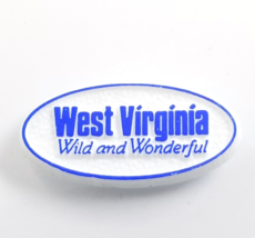 VTG West Virginia Wild And Wonderful Blue White Plastic Lapel Pin Souvenir - £6.93 GBP