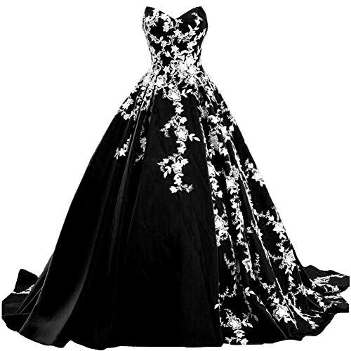 Gothic White Lace Long Ball Gown V Neck Formal Prom Evening Dresses Black US 16