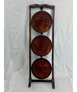 VTG Mahogany 3-Tier Solid Wood Round Carved Folding Table Pie Stand Fish... - $6,409.87 MXN