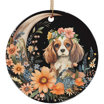 Funny Cavalier King Puppy Dog Moon Flower Christmas Ornament Ceramic Gift Decor - £11.05 GBP