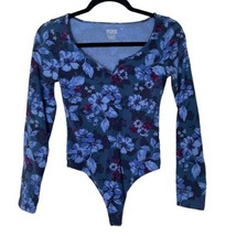 PINK Victoria&#39;s Secret Thong Bodysuit Blue Floral Pattern Women Size XS - £11.64 GBP