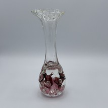 VTG Joe Rice Maroon Pink Trumpet Flower Paper Weight Bud Vase Controlled Bubbles - £16.71 GBP