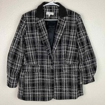 Fate + Fortune Tweed Blazer Women Large Black Plaid Notch Lapel Single Button - $59.40