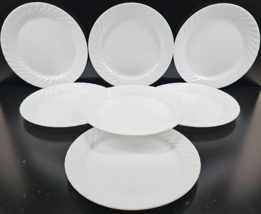 7 Corelle Enhancements Dinner Plates Set Corning White Swirl Dishes Ware... - £88.64 GBP