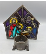 Vtg Cast Iron Stained Glass Nativity Candle Votive Tea light Christmas D... - $324.25 MXN