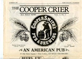 Cooper Crier Menu CopperSmith&#39;s Pub &amp;d Brewery Summer 1991 Fort Collins Colorado - £15.03 GBP